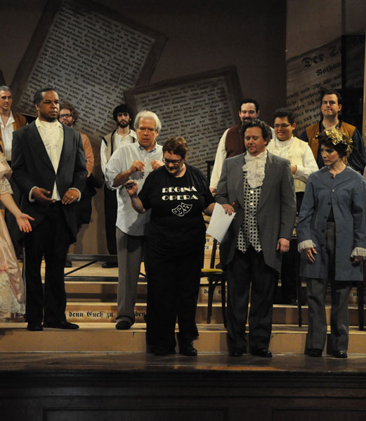 Maestro Wiley and director Linda Lehr at a rehearsal of The Tales of Hoffmann, 2011; photo by George Schowerer